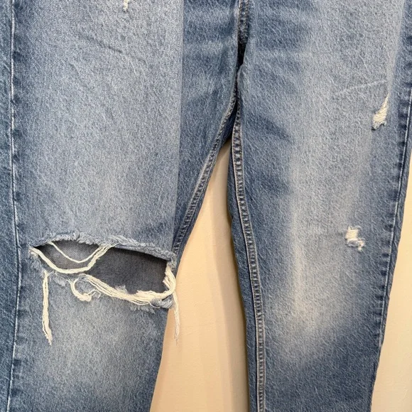ZARA | Mid-Plus Size High Rise Factory Distressed Straight Relaxed Jeans - Picture 8 of 13